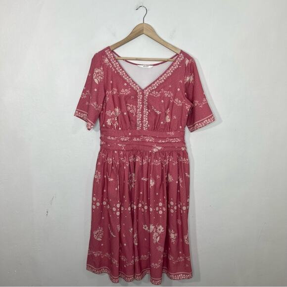Eshakti Pink Vintage Floral Print Crepe Pleated Empire Dress Size Large or 14 - Picture 15 of 15